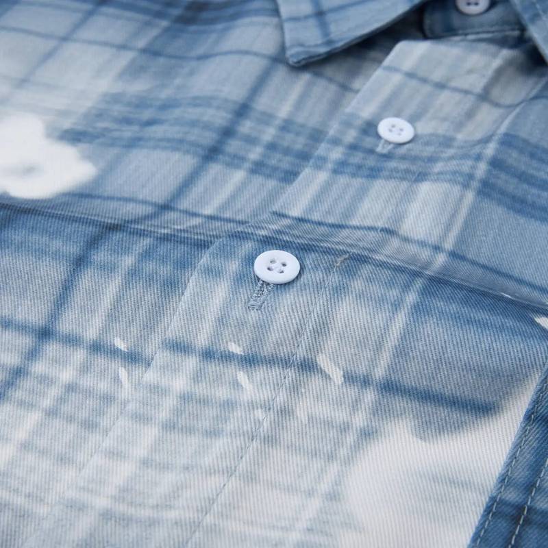 Custom Shorts Set in Washed Blue Plaid with Matching Shirt