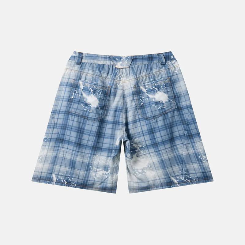Custom Shorts Set in Washed Blue Plaid with Matching Shirt