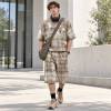 Custom Shorts Set in Washed Khaki Plaid with Matching Shirt