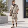 Custom Shorts Set in Washed Khaki Plaid with Matching Shirt
