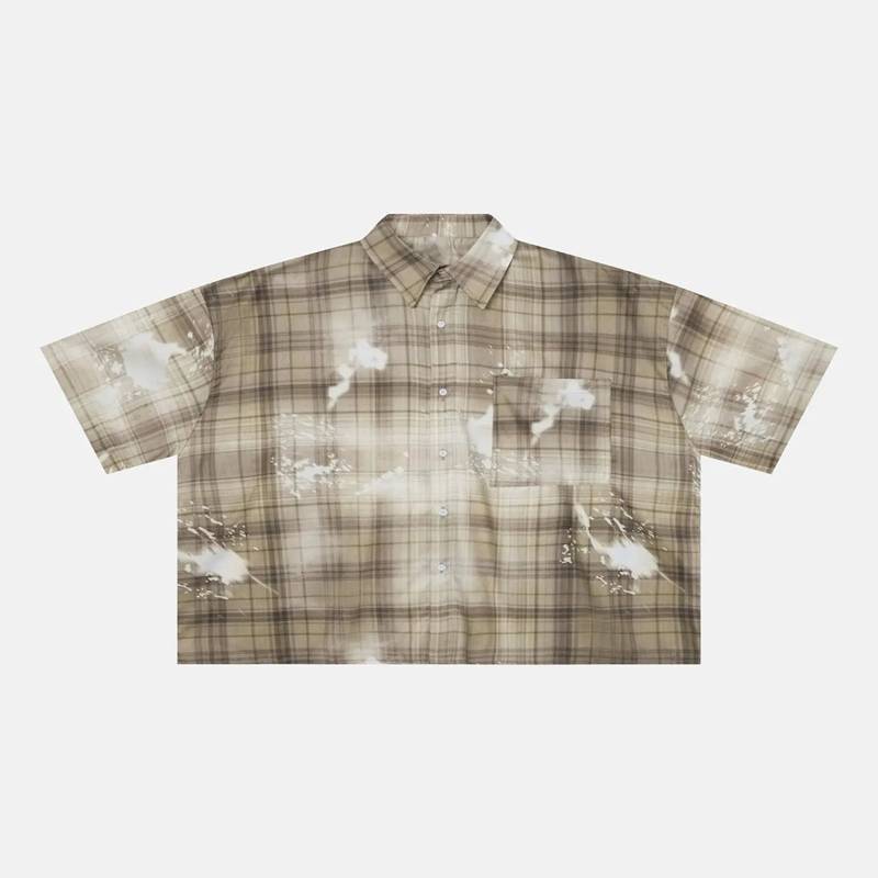 Custom Shorts Set in Washed Khaki Plaid with Matching Shirt