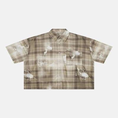 Custom Shorts Set in Washed Khaki Plaid with Matching Shirt