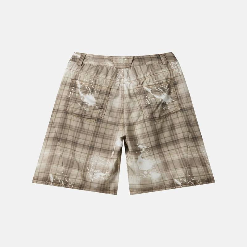 Custom Shorts Set in Washed Khaki Plaid with Matching Shirt