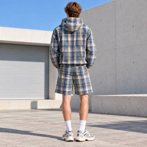 Custom Anorak Jacket in Blue Plaid with Matching Shorts Set