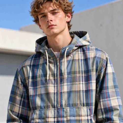 Custom Anorak Jacket in Blue Plaid with Matching Shorts Set