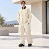 Custom Work Jacket and Wide Leg Pants Set in Cream Canvas