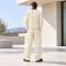 Custom Work Jacket and Wide Leg Pants Set in Cream Canvas
