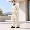 Custom Work Jacket and Wide Leg Pants Set in Cream Canvas