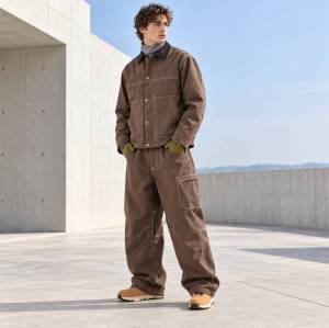 Custom Work Jacket and Wide Leg Pants Set in Brown Canvas