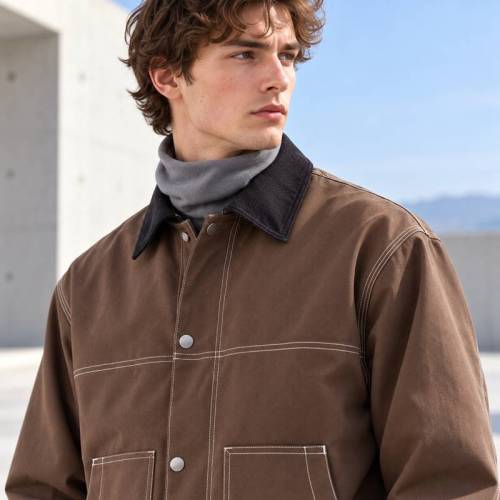 Custom Work Jacket and Wide Leg Pants Set in Brown Canvas