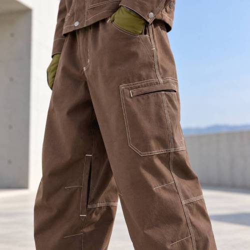 Custom Work Jacket and Wide Leg Pants Set in Brown Canvas