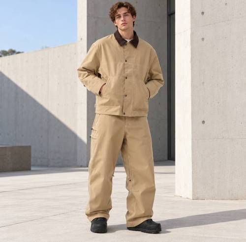 Custom Work Jacket and Wide Leg Pants Set in Khaki Canvas