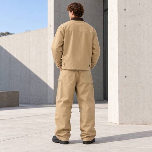 Custom Work Jacket and Wide Leg Pants Set in Khaki Canvas