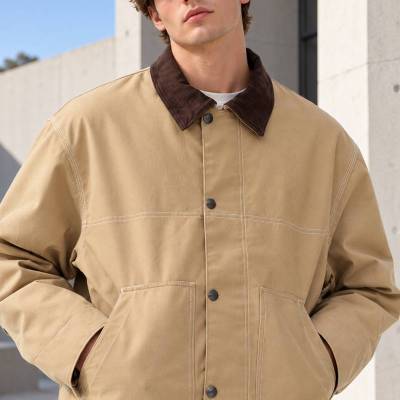 Custom Work Jacket and Wide Leg Pants Set in Khaki Canvas