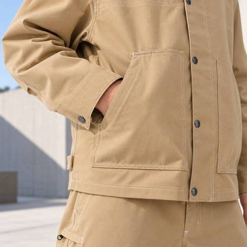Custom Work Jacket and Wide Leg Pants Set in Khaki Canvas