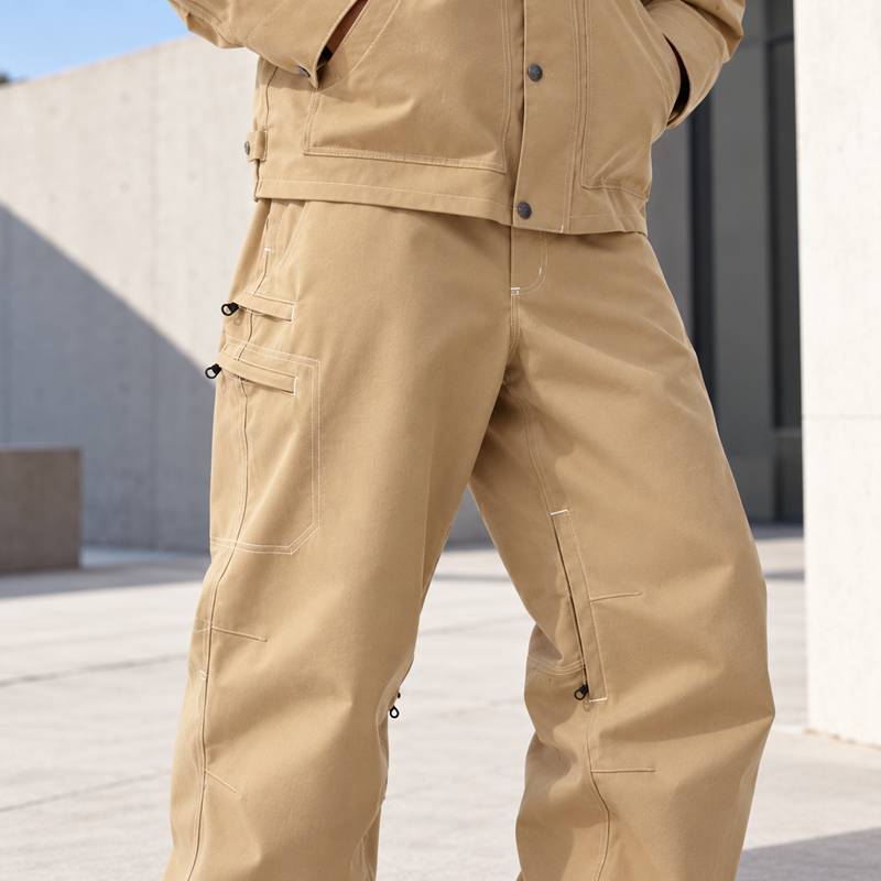 Custom Work Jacket and Wide Leg Pants Set in Khaki Canvas