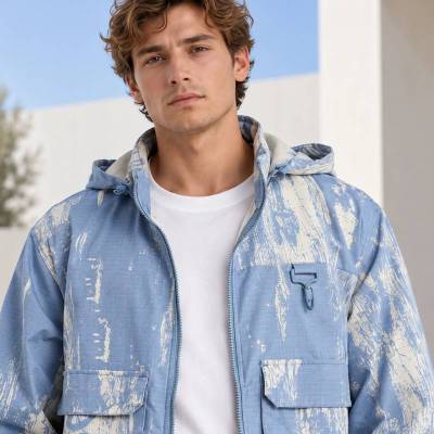 Custom Printed Jacket and Cargo Pants Set in Blue Ripstop