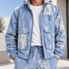 Custom Printed Jacket and Cargo Pants Set in Blue Ripstop