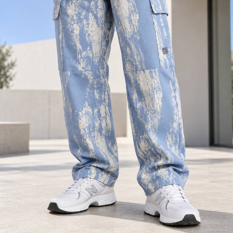 Custom Printed Jacket and Cargo Pants Set in Blue Ripstop