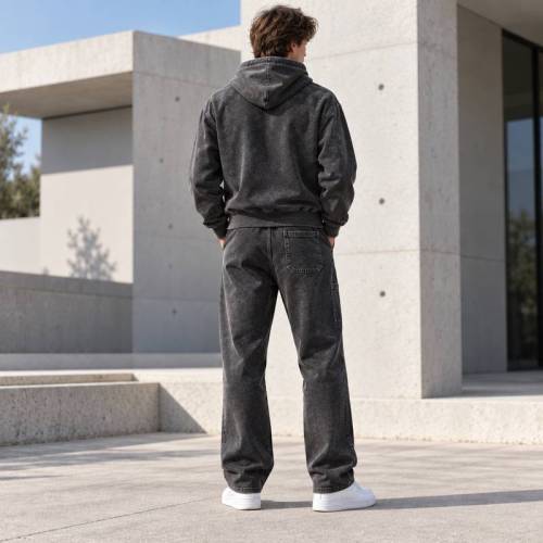 Custom Tracksuits in Washed Black Fleece with Logo Patch