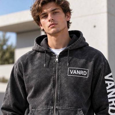 Custom Tracksuits in Washed Black Fleece with Logo Patch