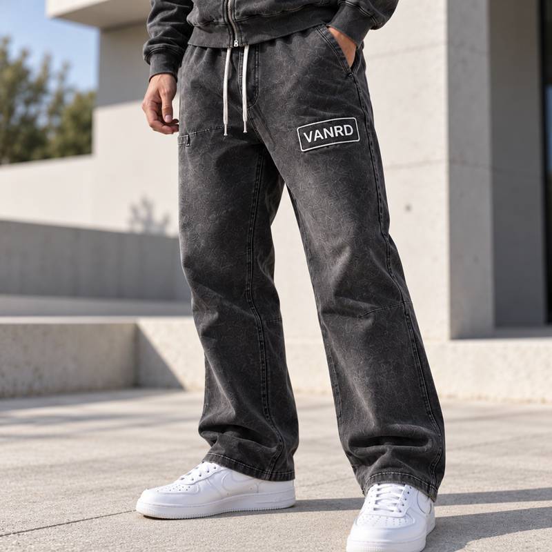 Custom Tracksuits in Washed Black Fleece with Logo Patch
