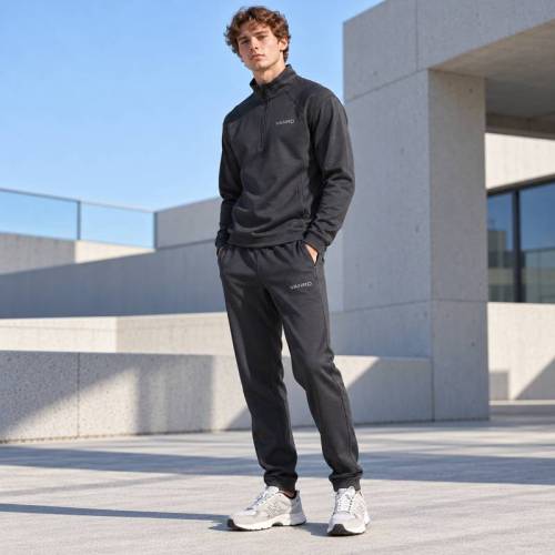 Custom Jogger Set in Black Half Zip Fleece with Raglan Sleeves