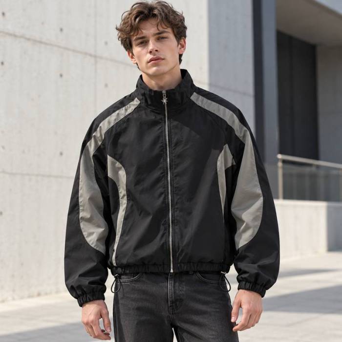 Custom Track Jacket in Black with Grey Curved Contrast Panels