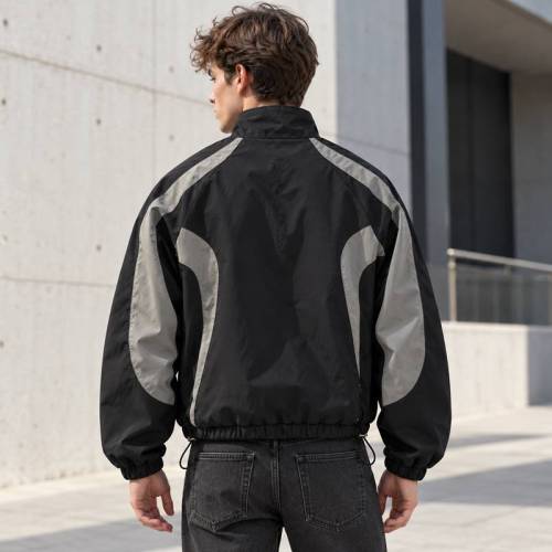 Custom Track Jacket in Black with Grey Curved Contrast Panels