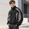 Custom Track Jacket in Black with Grey Curved Contrast Panels