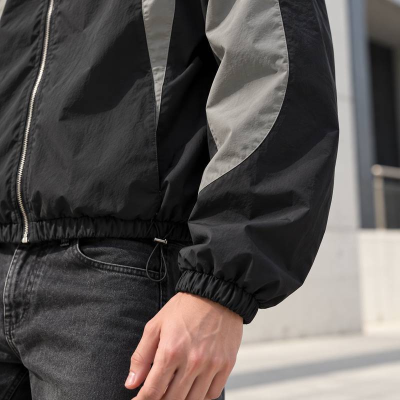 Custom Track Jacket in Black with Grey Curved Contrast Panels