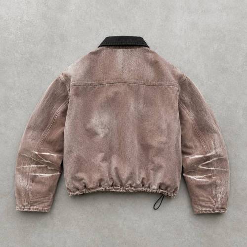 Custom Work Jacket in Washed Brown Canvas with Contrast Collar