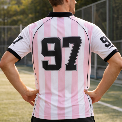 Custom Soccer T-shirts | Pink Stripe Jersey OEM Supplier