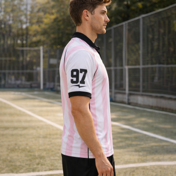 Custom Soccer T-shirts | Pink Stripe Jersey OEM Supplier