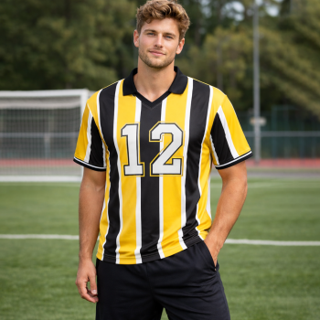 Custom Soccer T Shirts | Yellow Stripe Jersey OEM Manufacturer