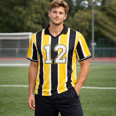 Custom Soccer T Shirts | Yellow Stripe Jersey OEM Manufacturer