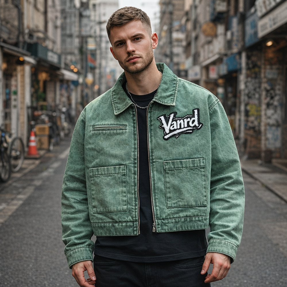 Green retro jacket model display