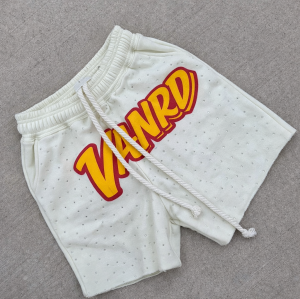 Custom Sweat Shorts with Rhinestone Dots and Logo Graphic