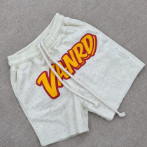 Custom Sweat Shorts with Rhinestone Dots and Logo Graphic