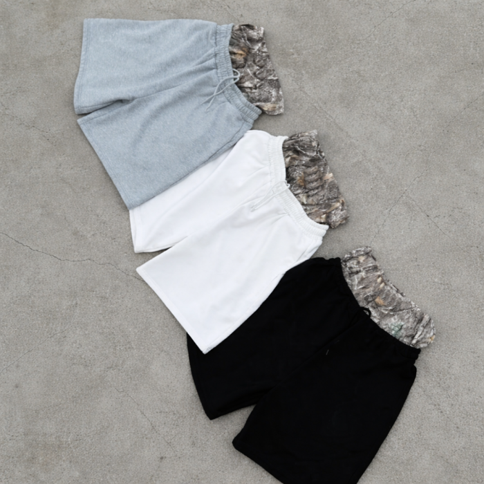 Custom Sweat Shorts with Layered Camo Waistband