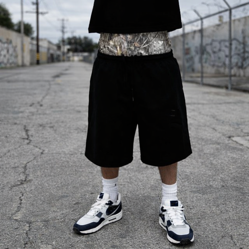 Custom Sweat Shorts with Layered Camo Waistband
