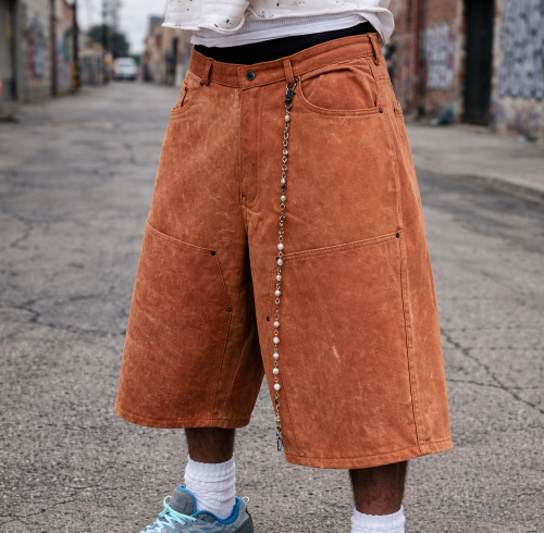 Custom Longline Shorts with Washed Faux Leather Finish