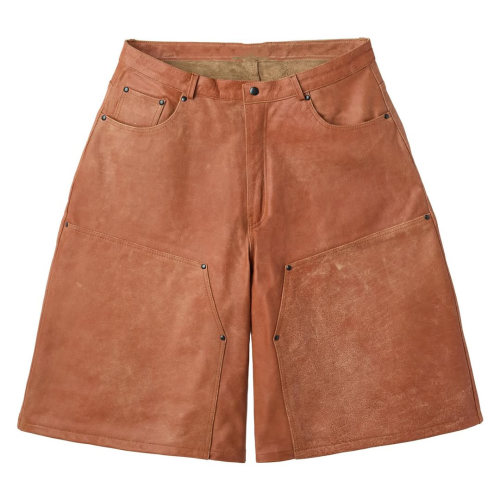 Custom Longline Shorts with Washed Faux Leather Finish