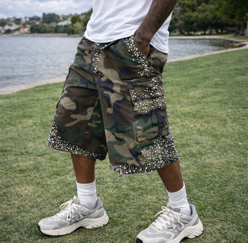 Custom Shorts with Camo Cargo Pockets, Private Label