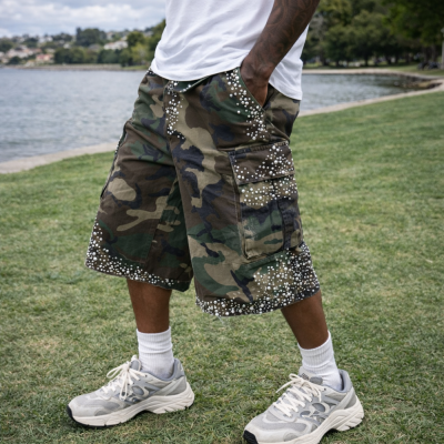 Custom Shorts with Camo Cargo Pockets, Private Label