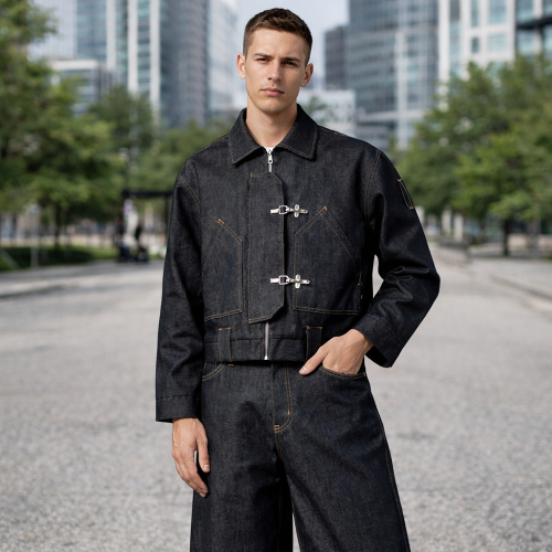 Custom Denim Jacket with Buckle Front, Private Label