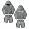 Custom Tracksuit Set with Washed Zip Hoodie and Shorts