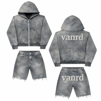 Custom Tracksuit Set with Washed Zip Hoodie and Shorts