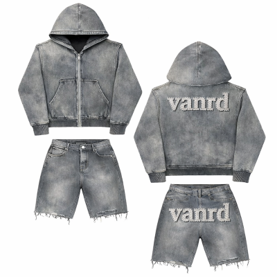 Custom Tracksuit Set with Washed Zip Hoodie and Shorts