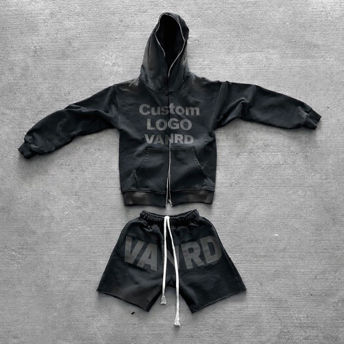 Custom Tracksuit Set with Zip Hoodie and Shorts